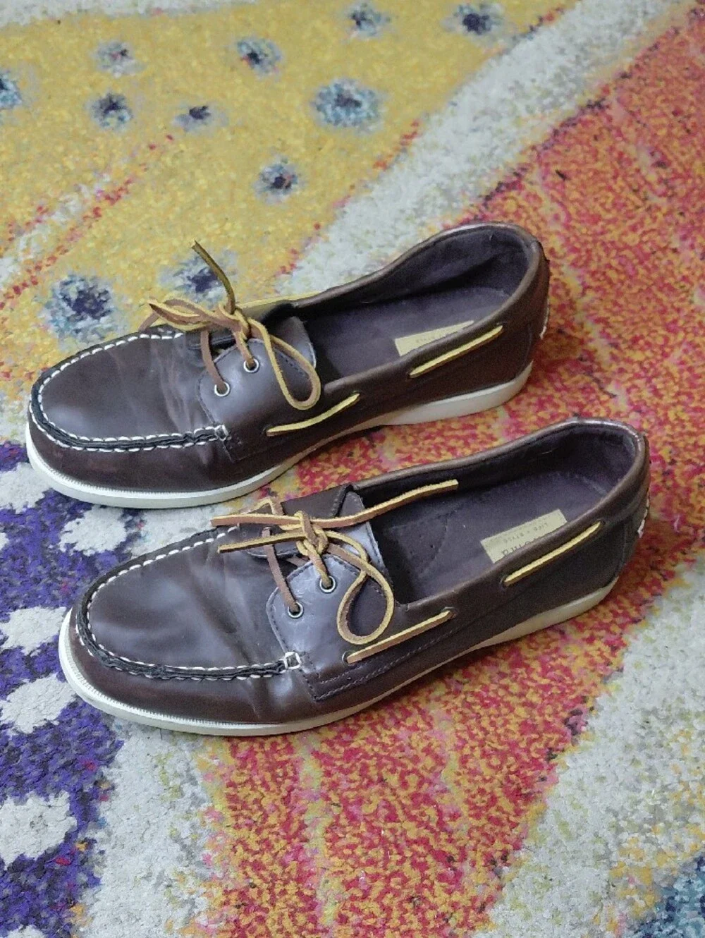 Sonoma Dark Brown Leather Boat Shoes with Tan Laces
